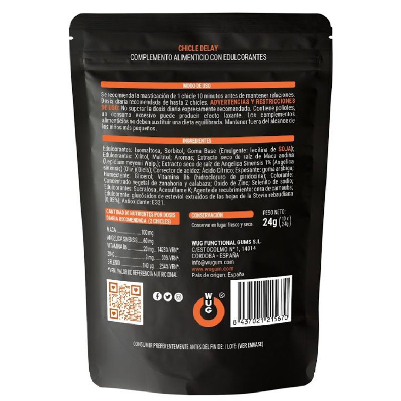 WUG SEX SENSE - DELAY CHICLE RETARDANTE EYACULACIÓN 10 UNIDADES