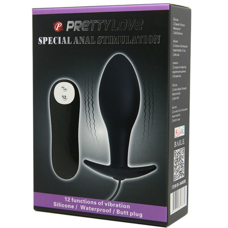 PRETTY LOVE - PLUG ANAL SILICONA FORMA ANCLA 12 MODOS VIBRACIÓN NEGRO